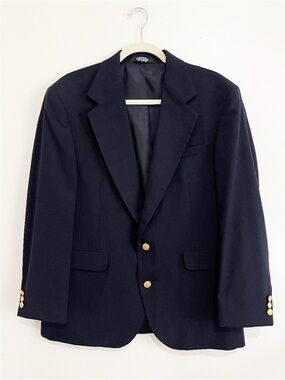 Haggar Blazer Men's 40 S Blazer Navy Blue 2 Gold Button Sport Coat Jacket Suit